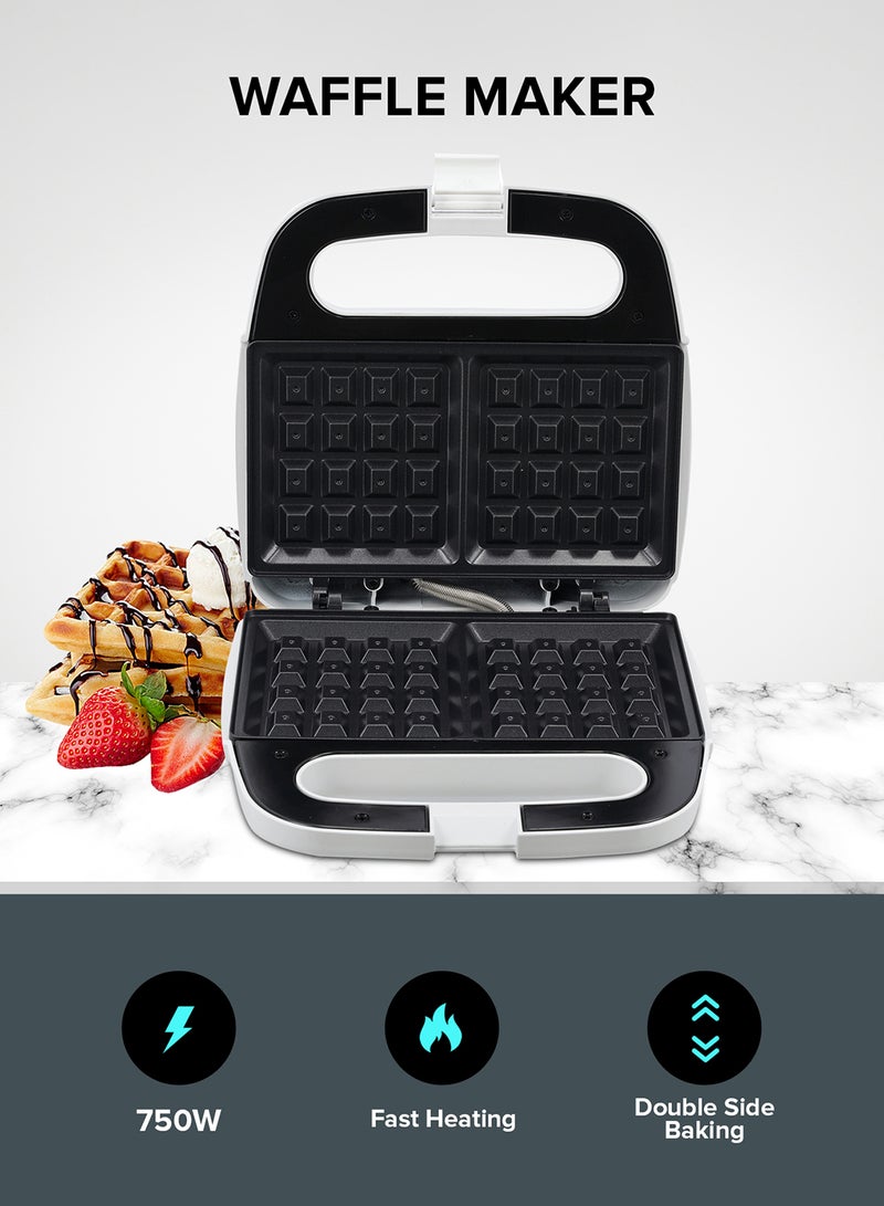 Waffle Maker, 2 Slice Electric Waffle Maker| Non-Stick Waffle Maker with Adjustable Temperature Control | Cool Touch Body | Overheat Protection & Safety Lock 750 W GWM676N White