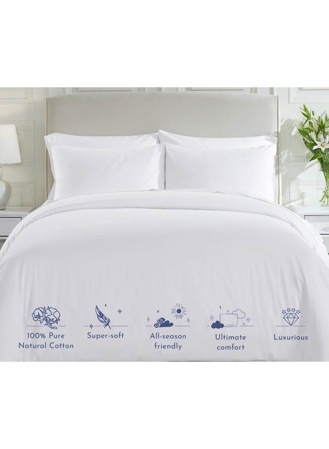 Cotton Duvet Cover Set  400 Thread Count  Pure White  King