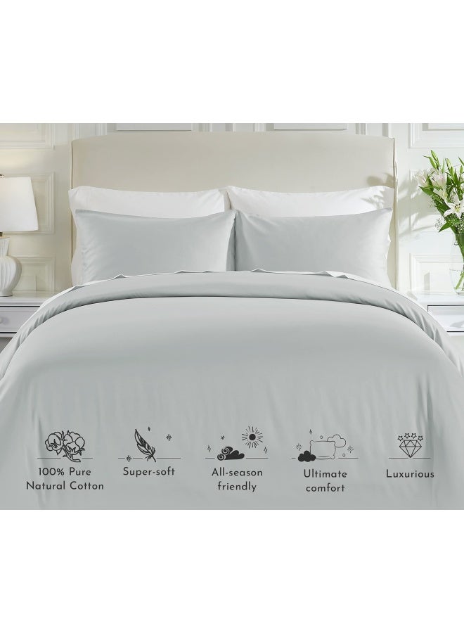 Cotton Duvet Cover  Light Grey  King  400 Thread Count