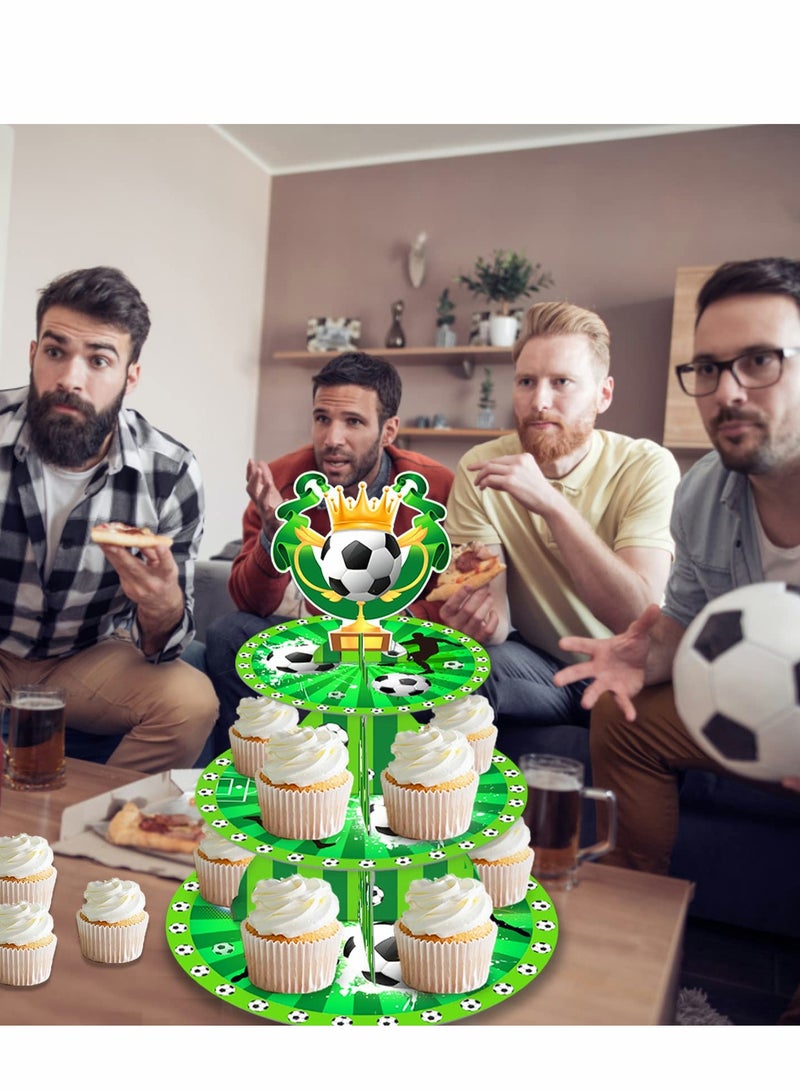 Soccer Themed Birthday Party Supplies, World Cup 2022, Decorations, 3 Tier Cardboard Cupcake Stand, Cake Topper Sports Theme Supplies for Teenagers