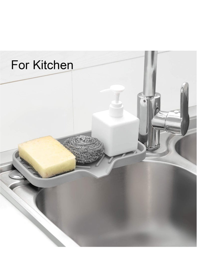 Silicone Kitchen Soap Tray, Sink Tray for Kitchen Counter, Soap Bottles, Sponge Holder and Organizer with Drain spout