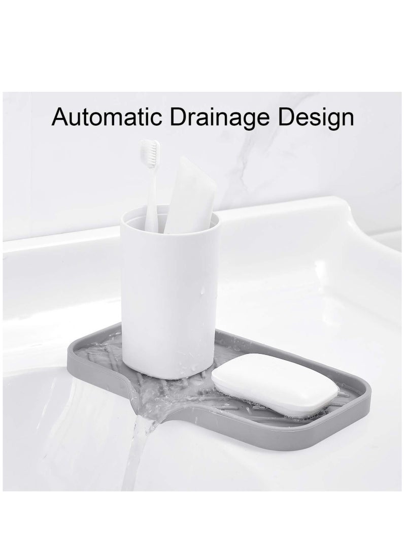 Silicone Kitchen Soap Tray, Sink Tray for Kitchen Counter, Soap Bottles, Sponge Holder and Organizer with Drain spout