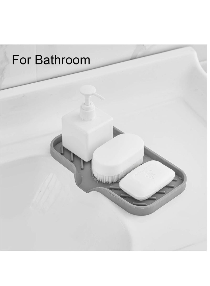 Silicone Kitchen Soap Tray, Sink Tray for Kitchen Counter, Soap Bottles, Sponge Holder and Organizer with Drain spout