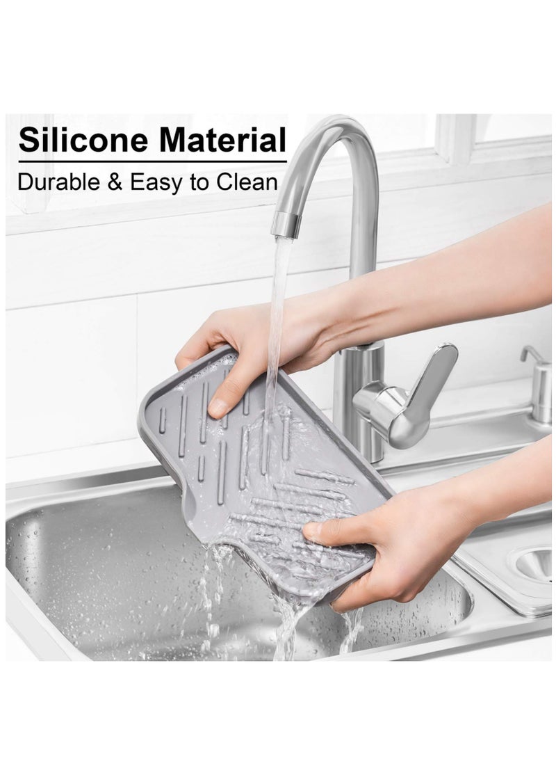 Silicone Kitchen Soap Tray, Sink Tray for Kitchen Counter, Soap Bottles, Sponge Holder and Organizer with Drain spout