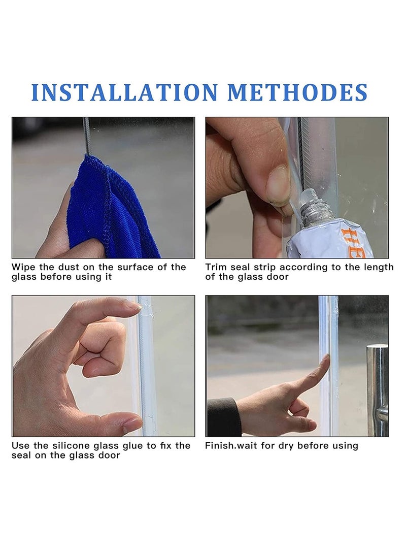 Frameless Glass Shower Door Seal Strip, 10mm Thick Rubber Sweep for Bottom and Corner, 5M Length, Prevents Water Leaks and Creates Effective Barrier