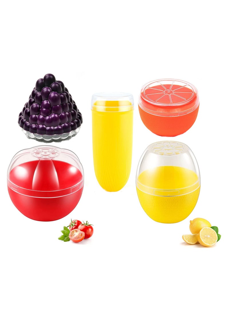 5Pcs Reusable Plastic Fruit Storage Box for Lemon, Tomato, Grape, Corn & Orange, Fresh-Keeping Container