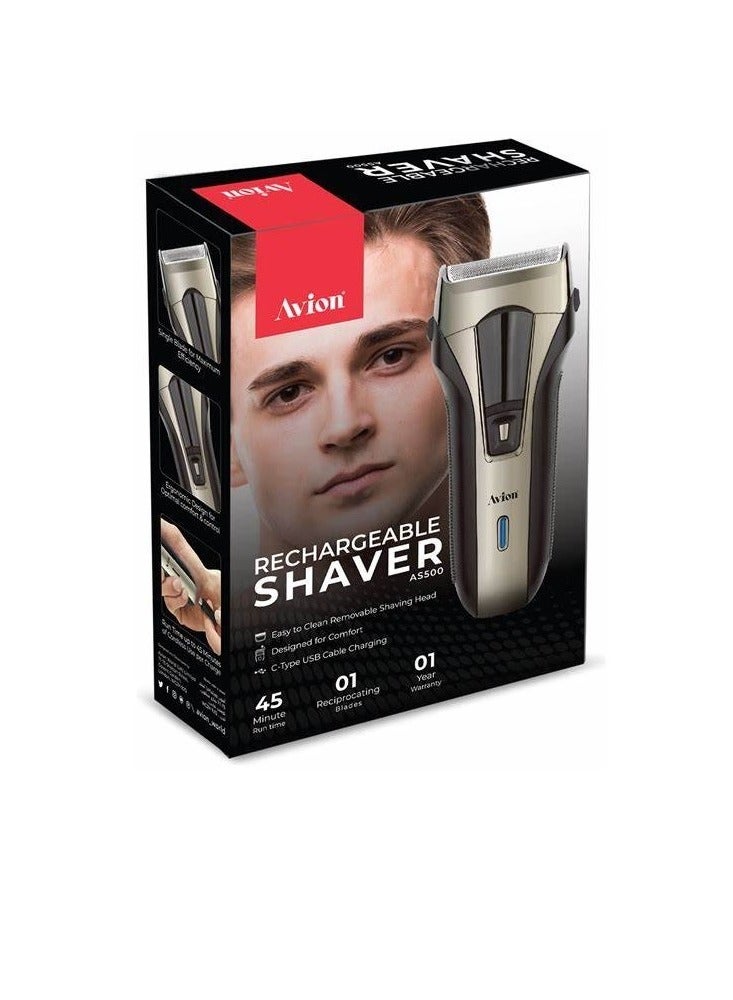 Avion Rechargeable Shaver | Easy Handling | Single Blade For Maximum Efficiency | Removable Shaving Head | Easy To Clean | C-Type USB Cable Charging,AS500