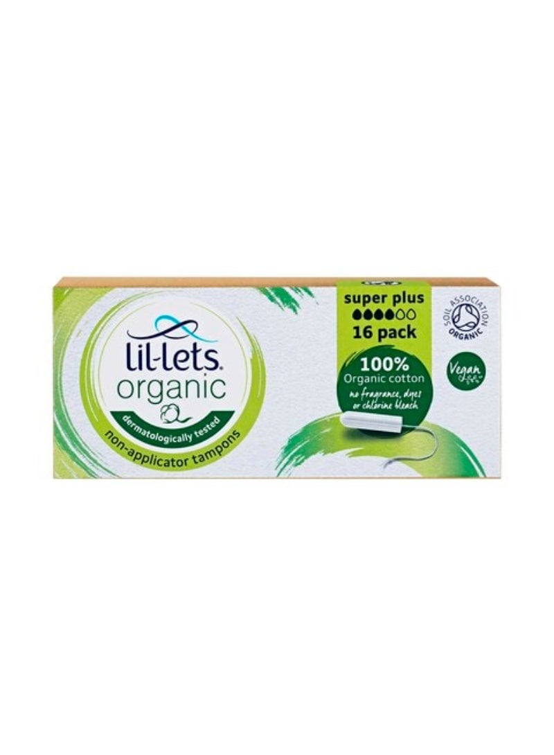 Lil-Lets Organic Non-Applicator Super Plus White 16 Tampons