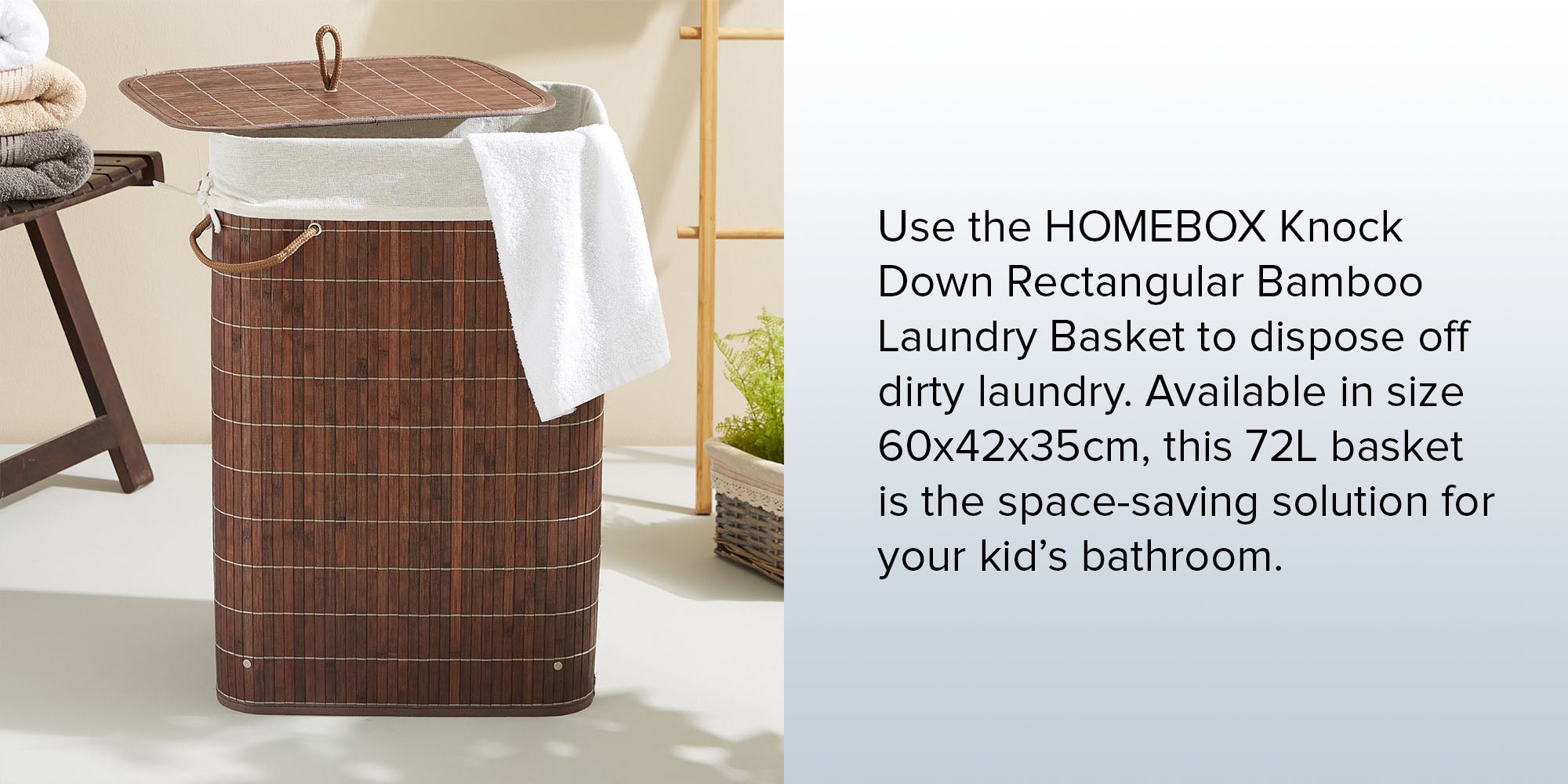 Light Weight Stylish Compact And Space Saving 2-Section Foldable Laundry Basket With Lid Brown 72Liters