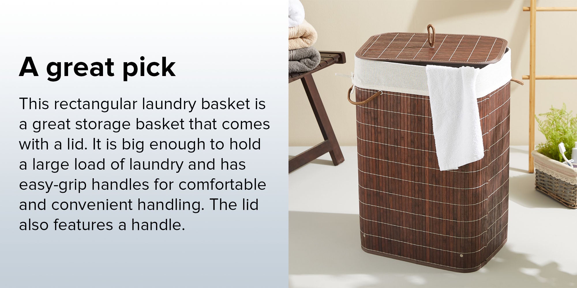 Light Weight Stylish Compact And Space Saving 2-Section Foldable Laundry Basket With Lid Brown 72Liters
