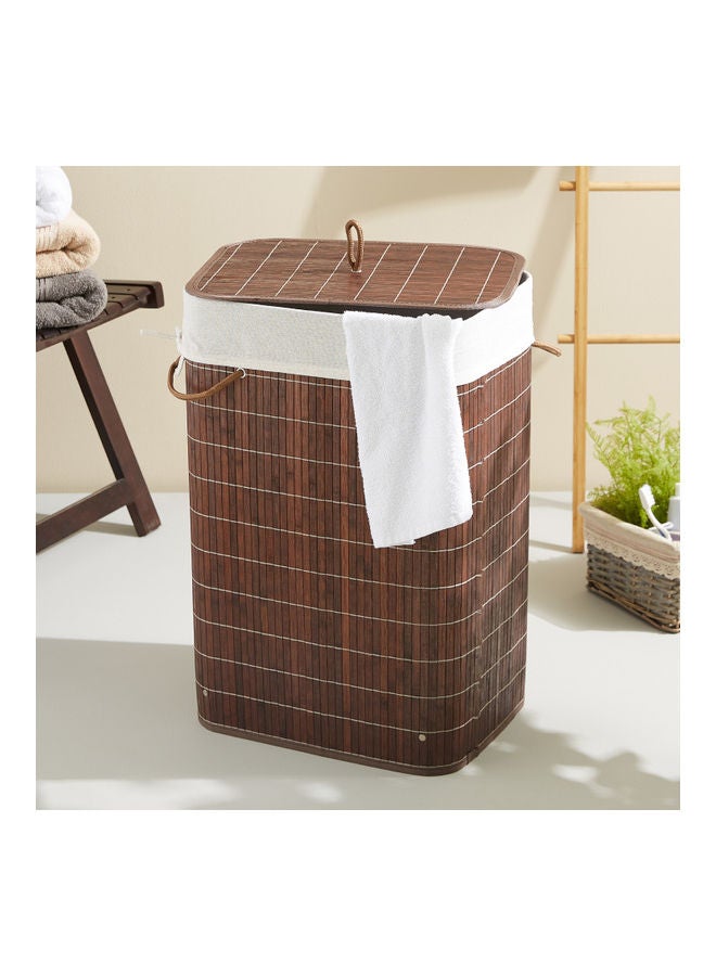 Light Weight Stylish Compact And Space Saving 2-Section Foldable Laundry Basket With Lid Brown 72Liters