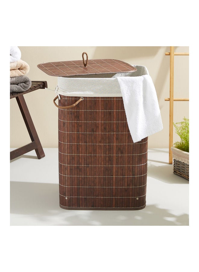 Light Weight Stylish Compact And Space Saving 2-Section Foldable Laundry Basket With Lid Brown 72Liters
