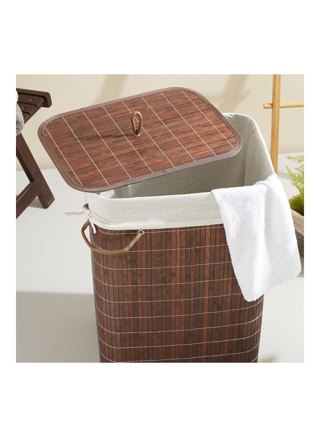 Light Weight Stylish Compact And Space Saving 2-Section Foldable Laundry Basket With Lid Brown 72Liters