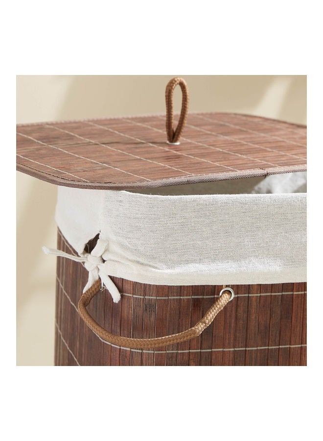 Light Weight Stylish Compact And Space Saving 2-Section Foldable Laundry Basket With Lid Brown 72Liters