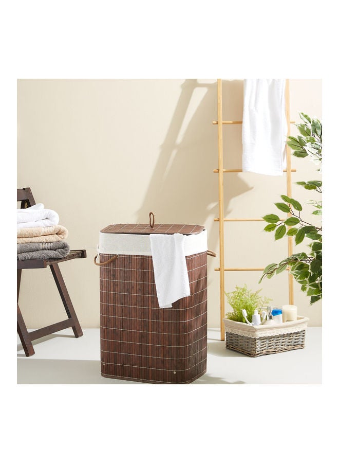 Light Weight Stylish Compact And Space Saving 2-Section Foldable Laundry Basket With Lid Brown 72Liters