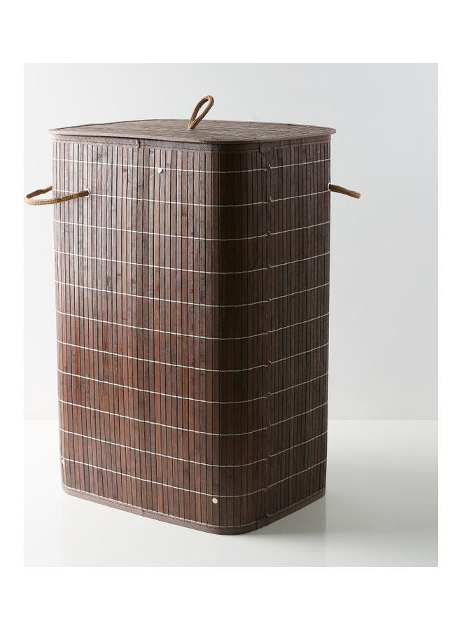 Light Weight Stylish Compact And Space Saving 2-Section Foldable Laundry Basket With Lid Brown 72Liters