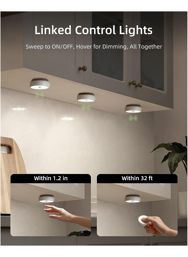 Under Cabinet Lights 2 Color Temperatures Motion Sensor Puck Lights Rechargeable LED Closet Lights Group Control Dimmable LED Under Counter Lights For Kitchen Cabinet Hallway