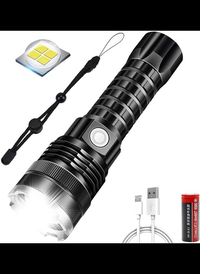 Super Bright 12000 Lumens Rechargeable Handheld Torch Zoomable Waterproof Torch Lamp 5 Modes Flashlight for Camping Hiking Fishing Hunting