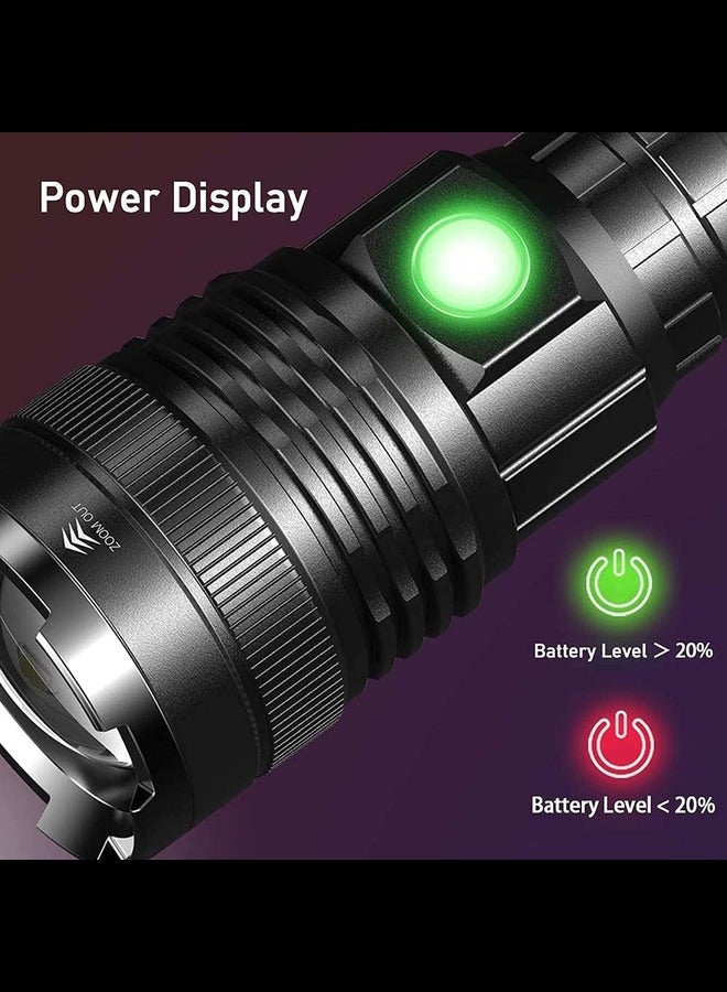 Super Bright 12000 Lumens Rechargeable Handheld Torch Zoomable Waterproof Torch Lamp 5 Modes Flashlight for Camping Hiking Fishing Hunting