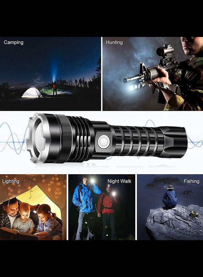 Super Bright 12000 Lumens Rechargeable Handheld Torch Zoomable Waterproof Torch Lamp 5 Modes Flashlight for Camping Hiking Fishing Hunting