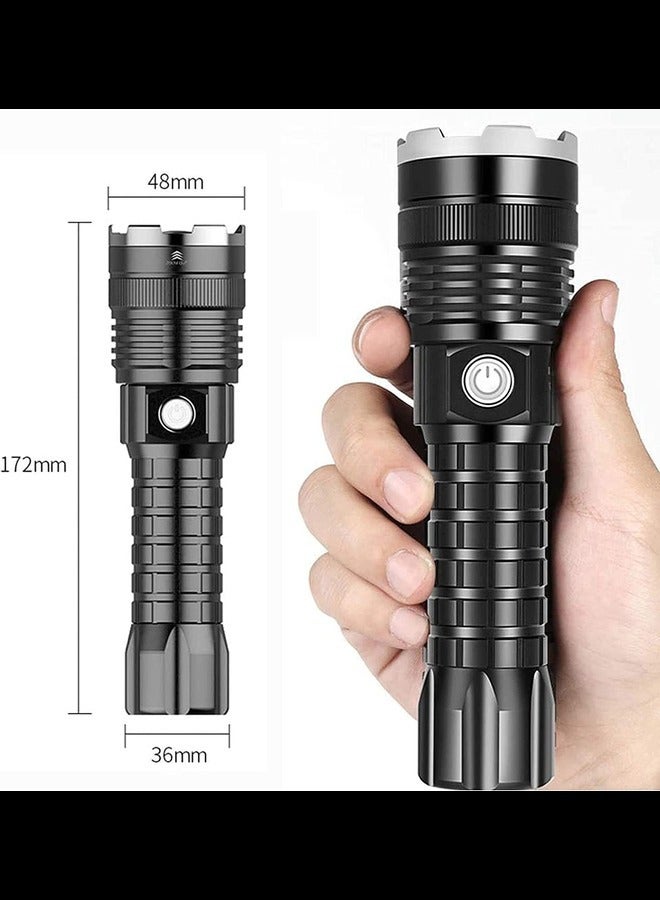 Super Bright 12000 Lumens Rechargeable Handheld Torch Zoomable Waterproof Torch Lamp 5 Modes Flashlight for Camping Hiking Fishing Hunting