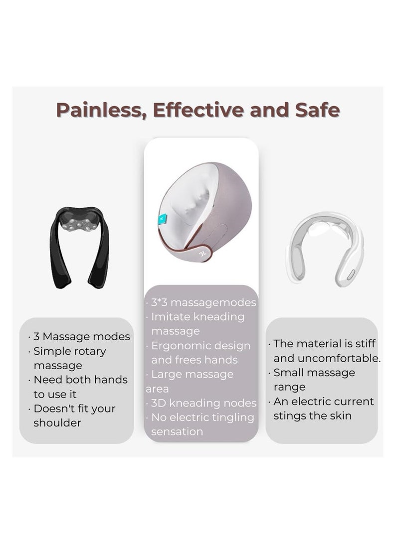 Neck Massager, Rechargeable Shiatsu 3D Kneading Massage with Heat Pillow for Deep Tissue Relief, for Back, Cervical, and Muscle Pain, Ideal for Home, Travel, Monet Gray