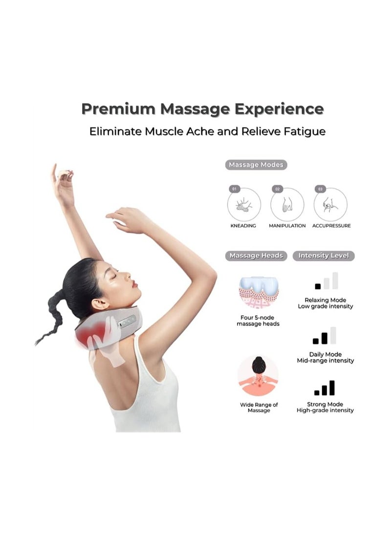 Neck Massager, Rechargeable Shiatsu 3D Kneading Massage with Heat Pillow for Deep Tissue Relief, for Back, Cervical, and Muscle Pain, Ideal for Home, Travel, Monet Gray