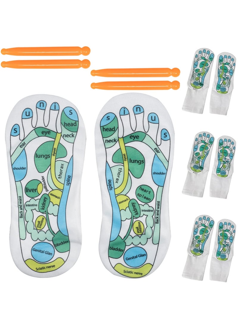 Reflexology Socks with Marked Pressure Points, Foot Massage Socks Featuring Acupressure Zones, Includes 4 Pairs of Foot Care Socks and Trigger Point Massage Tools.