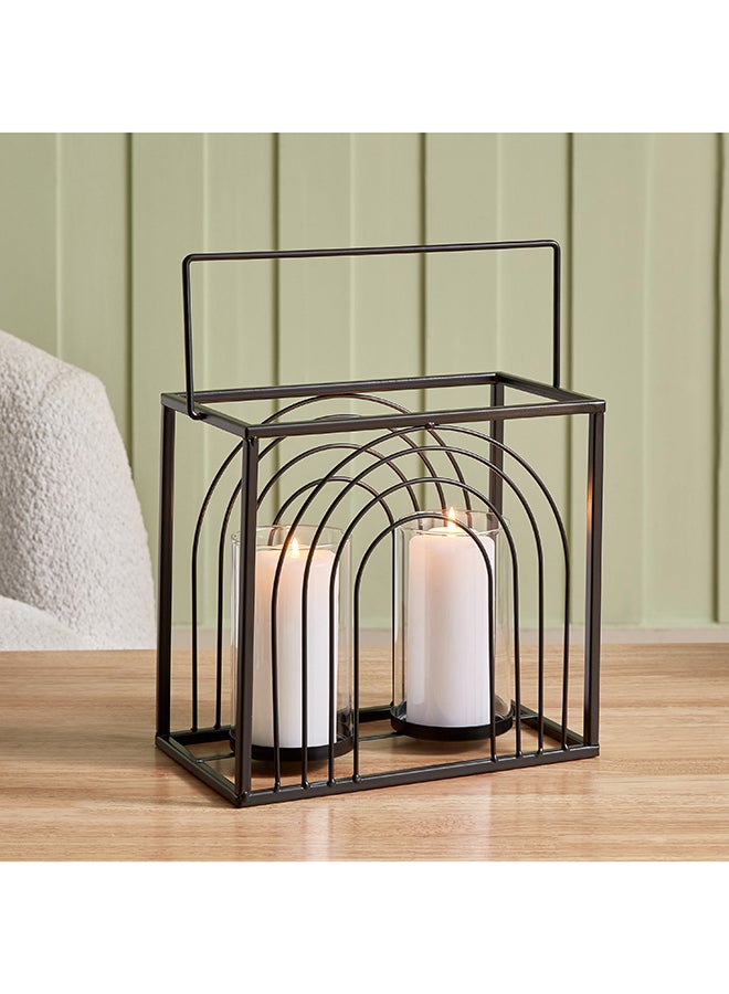 Destan Metal Ribbed Candleholder with Glass Votive 27 x 24 x 15.5 cm