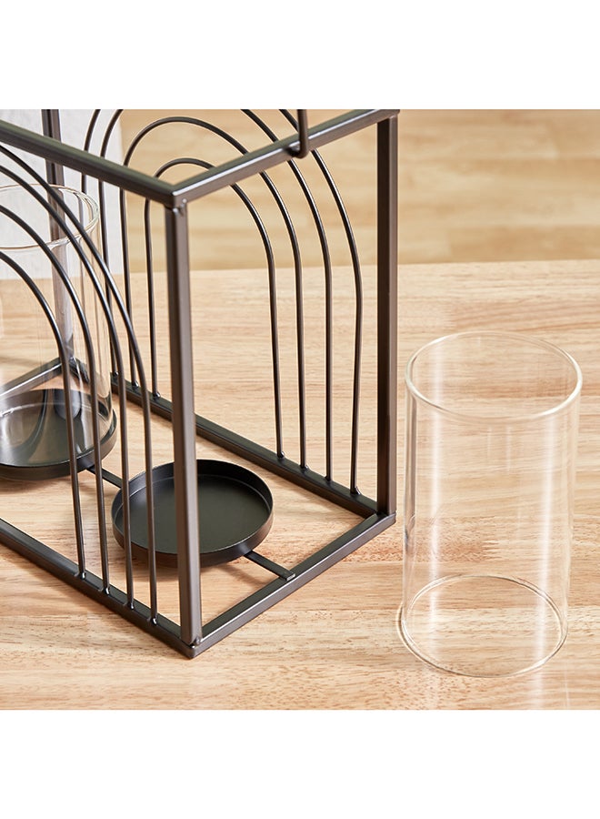 Destan Metal Ribbed Candleholder with Glass Votive 27 x 24 x 15.5 cm