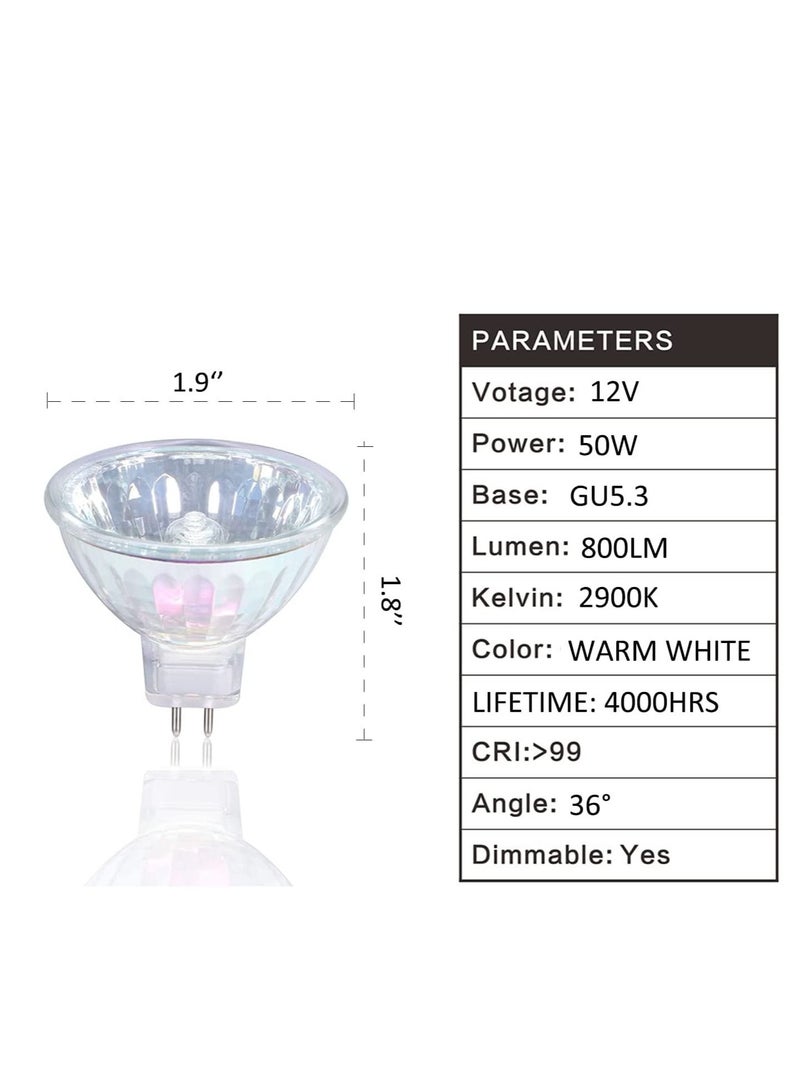 6 Pack MR16 Halogen Bulb Dimmable GU5.3 Spotlight Long Lifetime Warm White 36° Beam Angle Bi Pin Base
