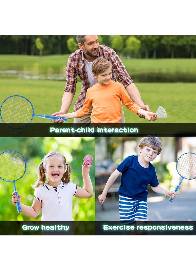 Luminous Badminton Set for Kids - Includes 2 Nylon Alloy Rackets, 8 LED Birdies, 6 Non-Luminous Birdies, and 2 Carrying Bags - Perfect for Fun Outdoor Play!
