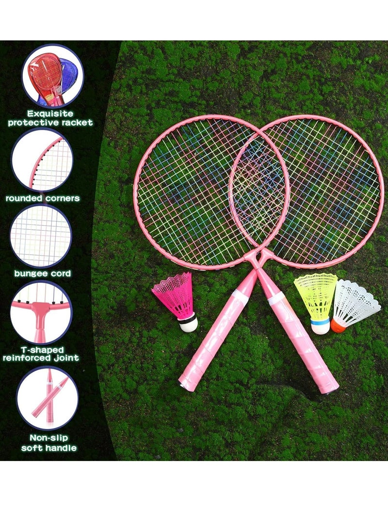 Luminous Badminton Set for Kids - Includes 2 Nylon Alloy Rackets, 8 LED Birdies, 6 Non-Luminous Birdies, and 2 Carrying Bags - Perfect for Fun Outdoor Play!