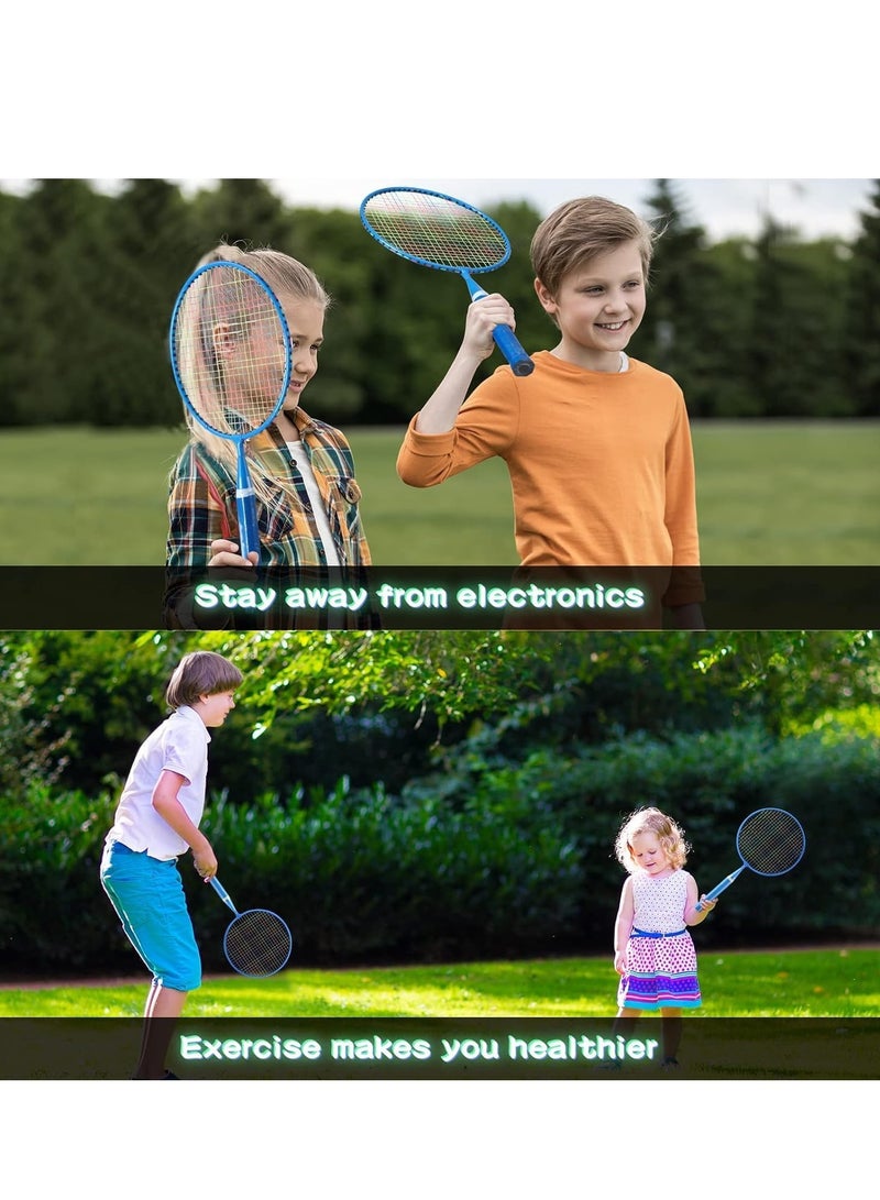 Luminous Badminton Set for Kids - Includes 2 Nylon Alloy Rackets, 8 LED Birdies, 6 Non-Luminous Birdies, and 2 Carrying Bags - Perfect for Fun Outdoor Play!