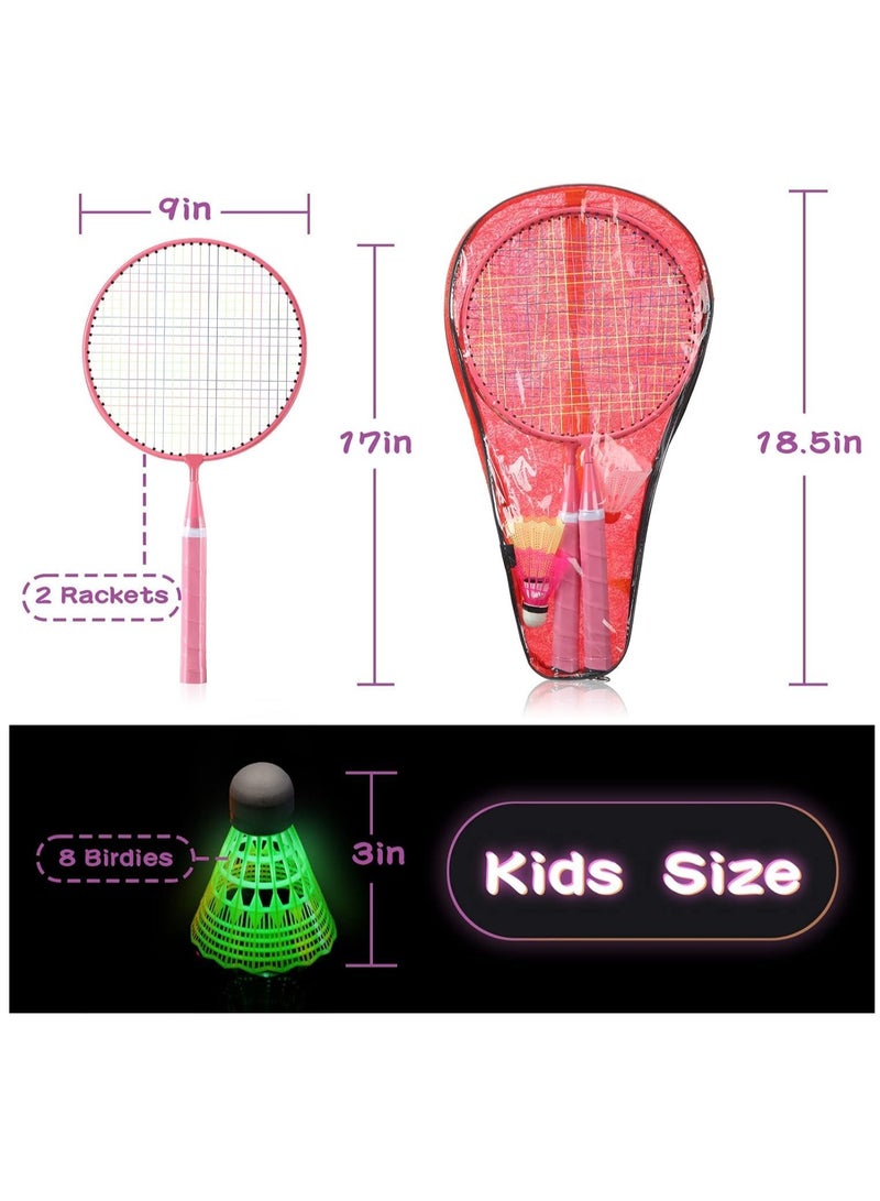 Luminous Badminton Set for Kids - Includes 2 Nylon Alloy Rackets, 8 LED Birdies, 6 Non-Luminous Birdies, and 2 Carrying Bags - Perfect for Fun Outdoor Play!