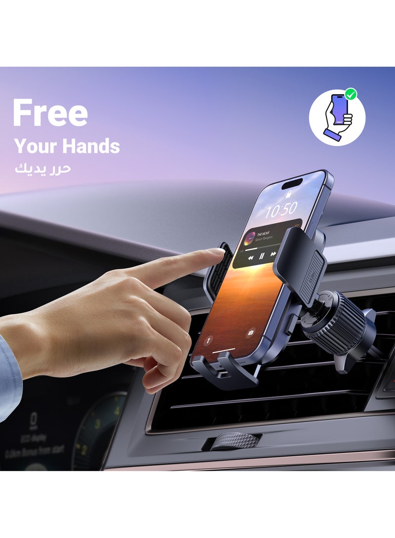 2024-Gen Upgraded 2 In 1 Car Phone Holder For Dashboard/Windshield/Air Vent Car Mount Ultra Stable Car Mobile Holder With Strong Suction Cup Car Stand Fit iPhone 16/15 Series, Galaxy S24 S23, Xiaomi Black