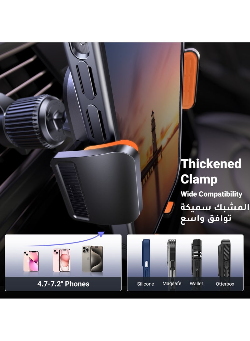 2024-Gen Upgraded 2 In 1 Car Phone Holder For Dashboard/Windshield/Air Vent Car Mount Ultra Stable Car Mobile Holder With Strong Suction Cup Car Stand Fit iPhone 16/15 Series, Galaxy S24 S23, Xiaomi Black