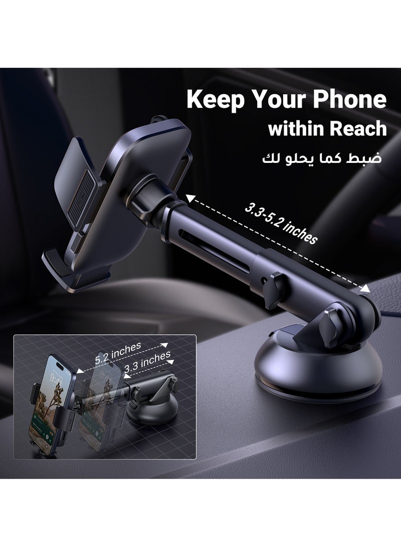 2024-Gen Upgraded 2 In 1 Car Phone Holder For Dashboard/Windshield/Air Vent Car Mount Ultra Stable Car Mobile Holder With Strong Suction Cup Car Stand Fit iPhone 16/15 Series, Galaxy S24 S23, Xiaomi Black