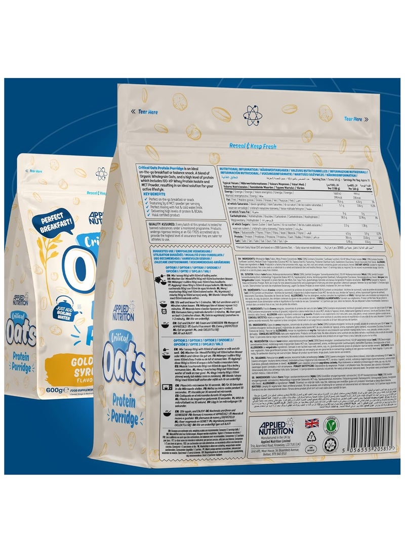 Critical Oats Advanced Protein Porridge  Whey Protein Powder Blend with Wholegrain Oats Golden Syrup 600 gm