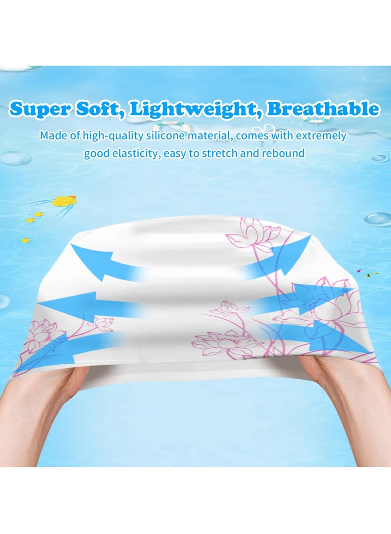 Silicone Waterproof Swimming Caps for Women, 2 Pcs Durable Anti,Slip Swim Cap for Long or Short Hair, Comfortable Bathing Caps for Men and Women