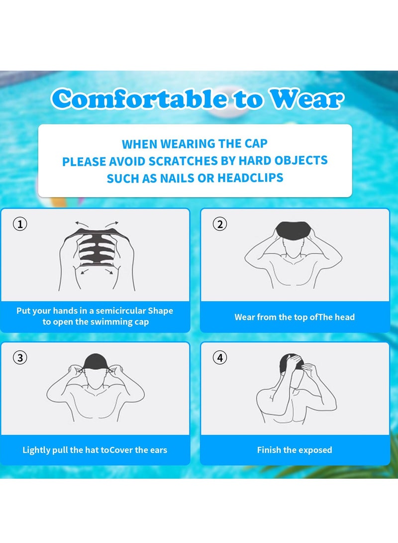 Silicone Waterproof Swimming Caps for Women, 2 Pcs Durable Anti,Slip Swim Cap for Long or Short Hair, Comfortable Bathing Caps for Men and Women