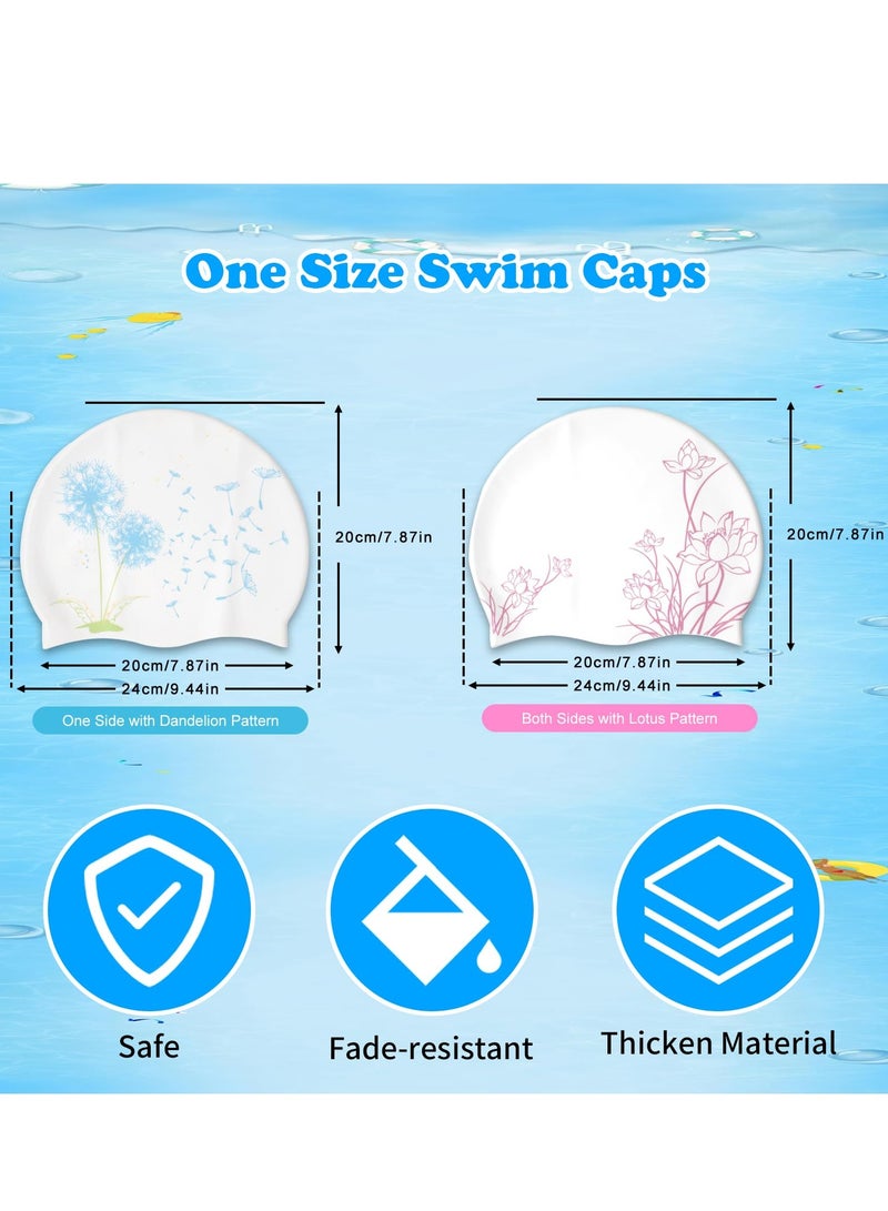 Silicone Waterproof Swimming Caps for Women, 2 Pcs Durable Anti,Slip Swim Cap for Long or Short Hair, Comfortable Bathing Caps for Men and Women