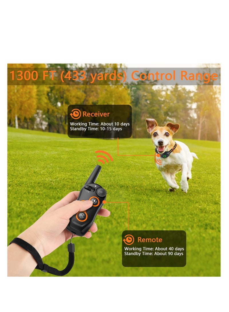 Dog Shock Collar with Remote, 100% Waterproof Dog Shock Collar with Remote Range 1300ft, 3 Training Modes, Beep, Shock, Vibration, Rechargeable Electric Shock Collar for  Large,Medium,Small Dogs