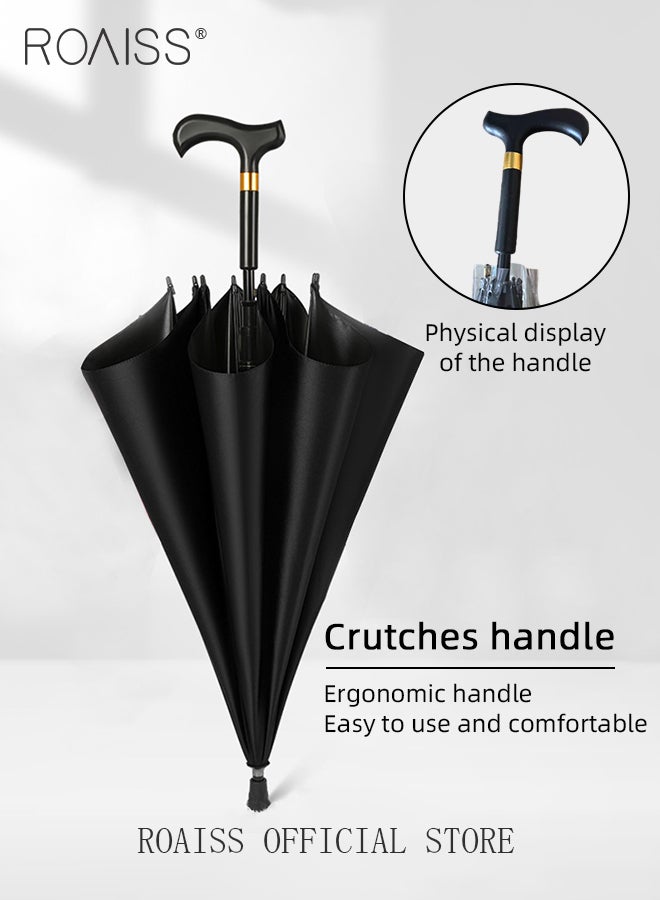 8 Rib Multifunctional Crutch Umbrella Long Handle Climbing Umbrella with Full Carbon Fiber Wind Resistant and Anti Rust Umbrella Ribs Elderly Dual Purpose Umbrella for Rain and Shine