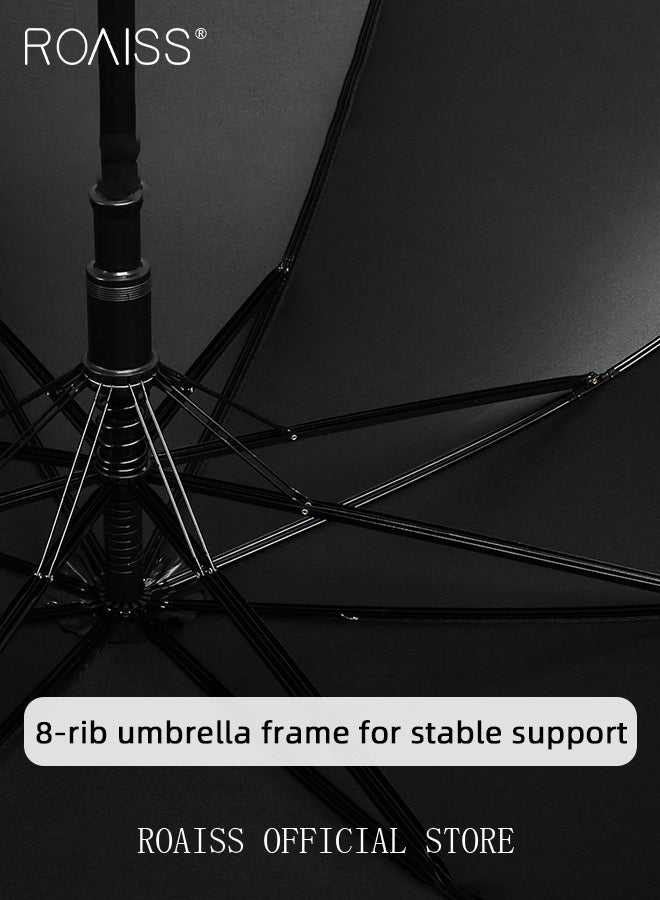 8 Rib Multifunctional Crutch Umbrella Long Handle Climbing Umbrella with Full Carbon Fiber Wind Resistant and Anti Rust Umbrella Ribs Elderly Dual Purpose Umbrella for Rain and Shine