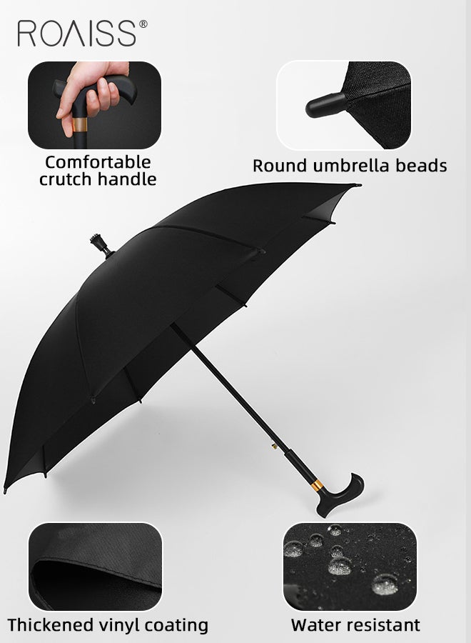 8 Rib Multifunctional Crutch Umbrella Long Handle Climbing Umbrella with Full Carbon Fiber Wind Resistant and Anti Rust Umbrella Ribs Elderly Dual Purpose Umbrella for Rain and Shine