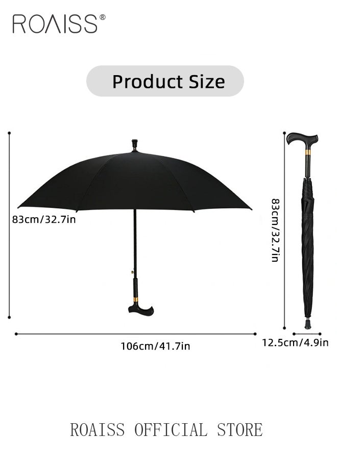 8 Rib Multifunctional Crutch Umbrella Long Handle Climbing Umbrella with Full Carbon Fiber Wind Resistant and Anti Rust Umbrella Ribs Elderly Dual Purpose Umbrella for Rain and Shine