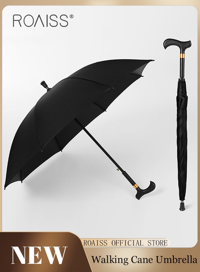 8 Rib Multifunctional Crutch Umbrella Long Handle Climbing Umbrella with Full Carbon Fiber Wind Resistant and Anti Rust Umbrella Ribs Elderly Dual Purpose Umbrella for Rain and Shine