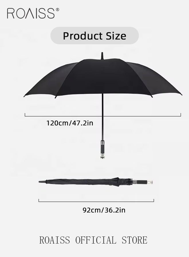 Business Elite Straight Long Handle Umbrella for Men 8 Rib Reinforced Fiber Skeleton Golf Umbrella 49.2 Inch Enlarge Umbrella Cover Dual Purpose Umbrella for Sun and Rain Protection UPF50+