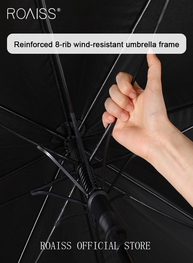 Business Elite Straight Long Handle Umbrella for Men 8 Rib Reinforced Fiber Skeleton Golf Umbrella 49.2 Inch Enlarge Umbrella Cover Dual Purpose Umbrella for Sun and Rain Protection UPF50+